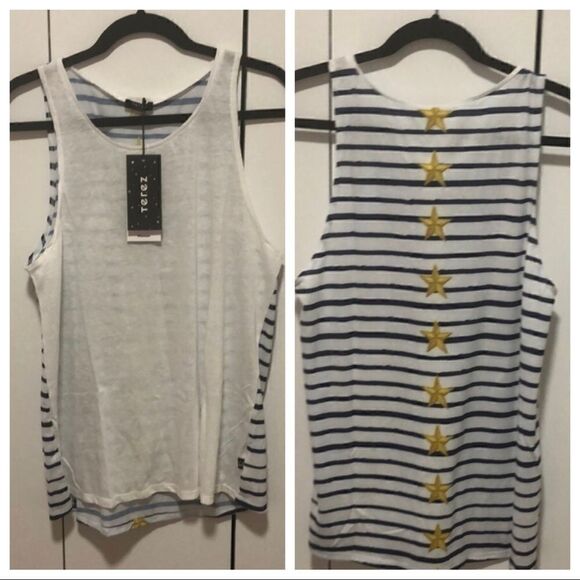 NWT TEREZ White Front/Striped Back w Stars, LRG - Picture 1 of 7